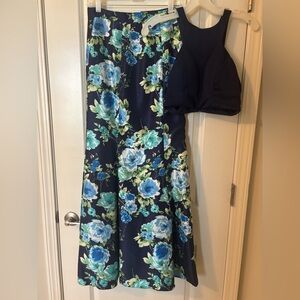 Sequin Hearts Navy and Blue Floral Prom Dress